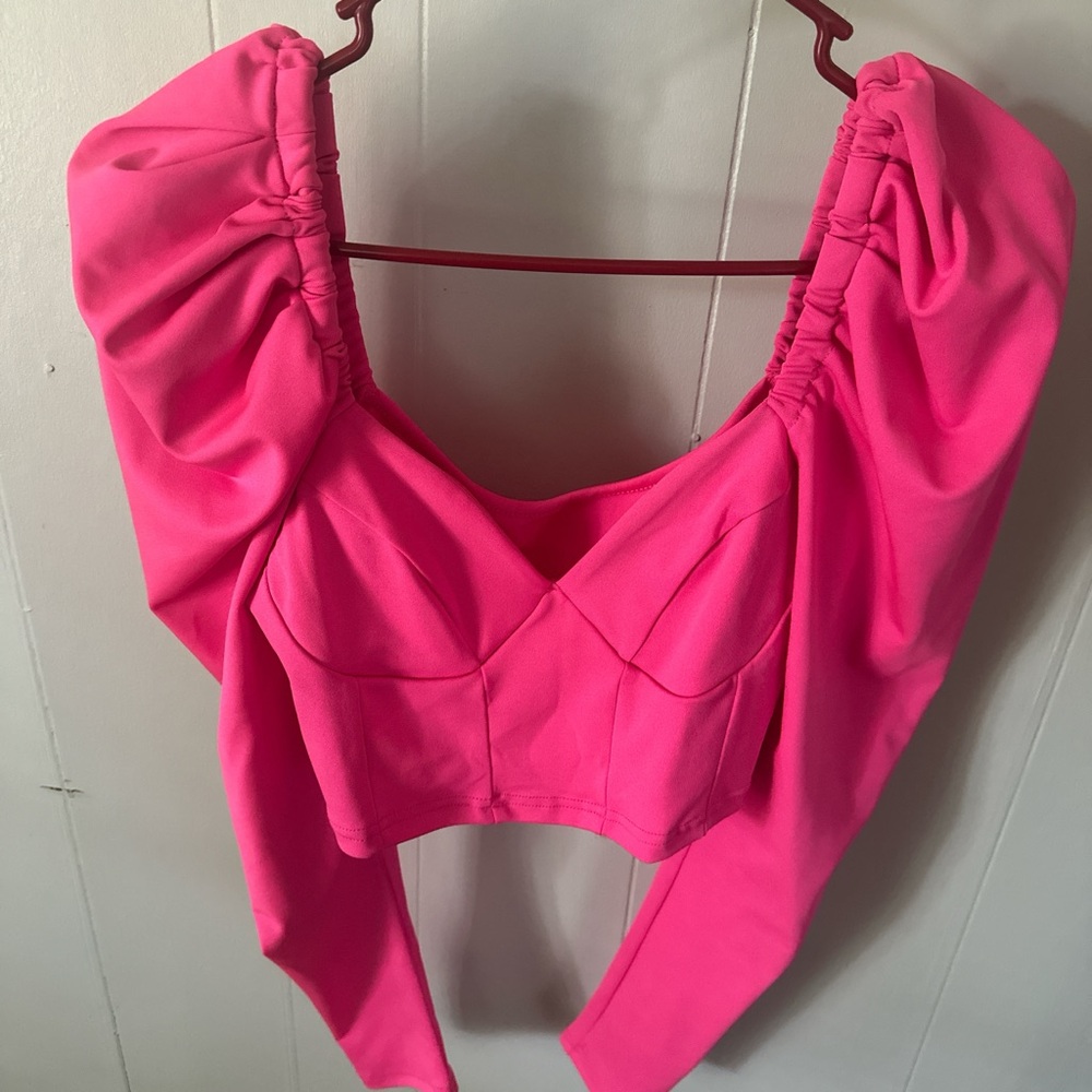 SHEIN Bright Pink Puff Sleeve Blouse